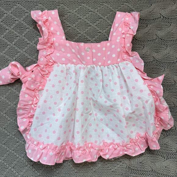 Vintage Broadway Kids Pink Polka Dot Apron Pinnie Tunic Seahorse Design ~9M - Picture 9 of 12